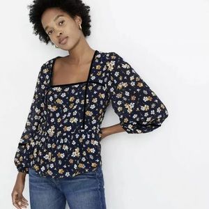 Madewell Velvet-Trimmed Square-Neck Top S13